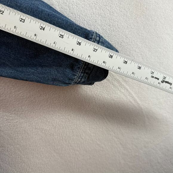 Vintage Navy Denim Bomber Jacket Mens Large Blue Cropped Boxy Elastic Collar 90s - Picture 5 of 9